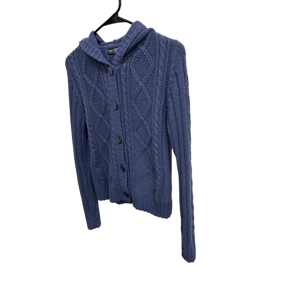 Faded Glory Blue Cable Knit Button Up Cardigan With Hood SZ XL - Picture 3 of 8
